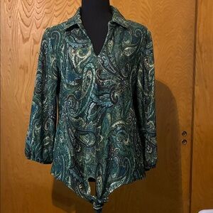 Kim & Cami Teal with Greens Paisley Blouse